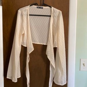 Crop sheer tan blouse with flare sleeves